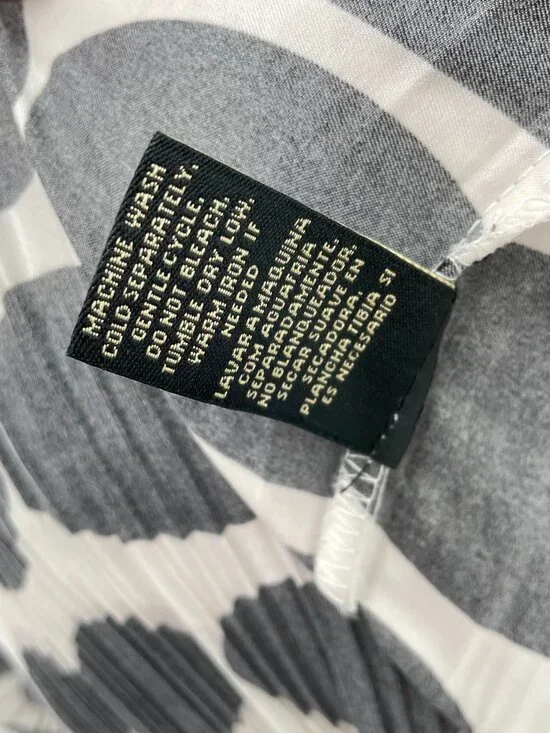 Vintage Black White Polka Dot Plisse Pleated Top Cap Sleeve Mod Op-Art - Picture 6 of 8